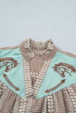Western Pony Embroidered Gingham Puff Sleeve Blouse