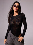 Round Neck Long Sleeve Lace Bodysuit