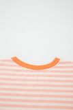 Orange Peach Stripe Contrast Loose Tee Short Set