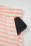 Orange Peach Stripe Contrast Loose Tee Short Set