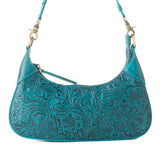 Myra Embossed Teal Turquoise Leather Bag with Shoulder strap