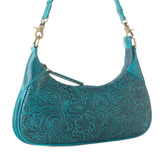 Myra Embossed Teal Turquoise Leather Bag with Shoulder strap