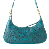 Myra Embossed Teal Turquoise Leather Bag with Shoulder strap