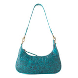Myra Embossed Teal Turquoise Leather Bag with Shoulder strap