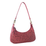 Myra Heritage Vine Embossed Leather Bag for Women in Red with shoulder strap