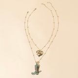 Wild Star Cowboy Boot Heart Necklace with Turquoise