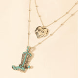 Wild Star Cowboy Boot Heart Necklace with Turquoise