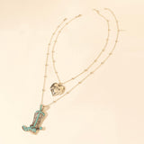 Wild Star Cowboy Boot Heart Necklace with Turquoise