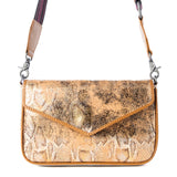 Golden Snake Print Leather Shoulder Bag