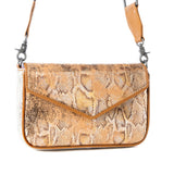 Golden Snake Print Leather Shoulder Bag