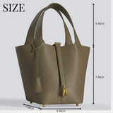 Leather Bucket Bag with Drawstring Pouch – Leather Satchel, Everyday Handbag with Mini Lock Design