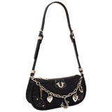 True Religion Horseshoe Chain Denim Shoulder Bag – Charm Detail Zip Top