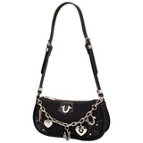 True Religion Horseshoe Chain Denim Shoulder Bag – Charm Detail Zip Top