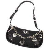 True Religion Horseshoe Chain Denim Shoulder Bag – Charm Detail Zip Top