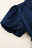 Faux Denim Calf Length Bubble Sleeve Tie Dress