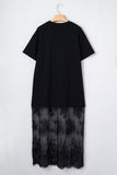 Solid Lace Patchwork Short Sleeve Maxi Dress