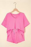 Solid V-Neck Tee and Drawstring Shorts Set