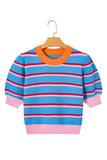 Stripe Colorblock Trim 3/4 Sleeve Sweater Top