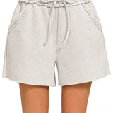 Acid Wash Fleece Drawstring Shorts With Pockets in LT CEMENT