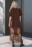 Solid Lace Patchwork Short Sleeve Maxi Dress