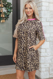 Leopard & Pink Detail Oversized T Shirt Dress