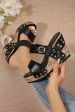 Buckle Studded Wedge Slippers