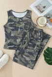 Camo Print Slim Tank Pant Suit Set