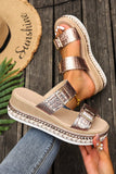 Gold Buckle Wedge Slippers Sandals