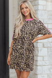 Leopard & Pink Detail Oversized T Shirt Dress
