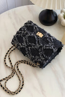 Raw Hem Denim Crossbody Bag with Chain