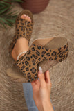 Leopard Cheetah Studded Cutout Wedge Heels Sandals