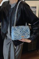 Raw Hem Denim Crossbody Bag with Chain