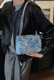 Raw Hem Denim Crossbody Bag with Chain