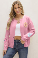 Knitted Floral Pattern Button Up Cardigan