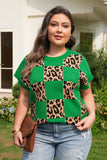 Leopard Checkered Short Sleeve PLUS Sweater