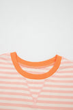 Orange Peach Stripe Contrast Loose Tee Short Set
