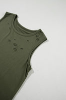 Women Distressed Holes Crew Neck Tank Top