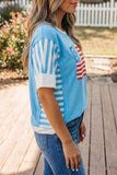 July 4th Flag Stripe Patchwork Colorblock T-Shirt