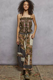 Button Down Floral Embroidered Cropped Cami with Lace