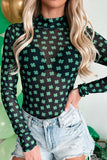 Lucky Clover Mock Neck Long Sleeve Bodysuit