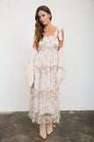 Floral Tie Strap Chiffon Tiered Ruffle Dress.