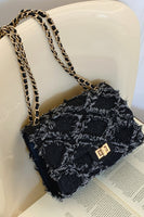 Raw Hem Denim Crossbody Bag with Chain