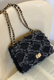 Raw Hem Denim Crossbody Bag with Chain