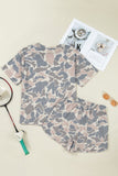 Camo Loose Tee & Drawstring Shorts Set