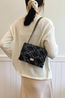 Raw Hem Denim Crossbody Bag with Chain