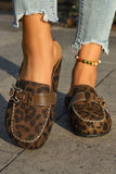 Leopard Buckled Leather Mule Slippers