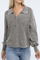 Washed Collared Henley Sweater