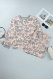 Multicolour Camouflage Long Sleeve Round Neck Two-Piece Plus Size Set