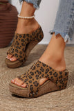 Leopard Cheetah Studded Cutout Wedge Heels Sandals