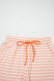 Orange Peach Stripe Contrast Loose Tee Short Set